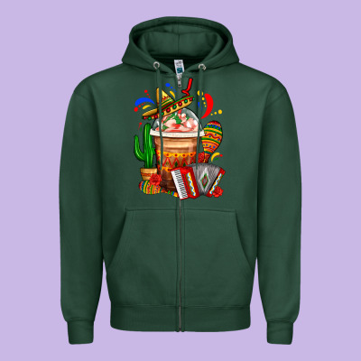 Mexican Frappe With Cactus Sombrero And Maracas Zipper Hoodie Designed By Fadigitalartstudio