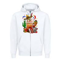 White Mexican Frappe With Cactus Sombrero And Maracas Zipper Hoodie - FaDigitalArtStudio