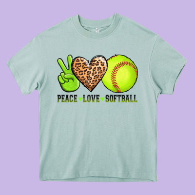 Peace Love Softball Heavy Core Tee Designed By Adodesignshop