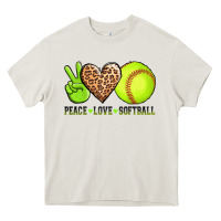 Cream peace love softball Heavy Core Tee - AdoDesignShop