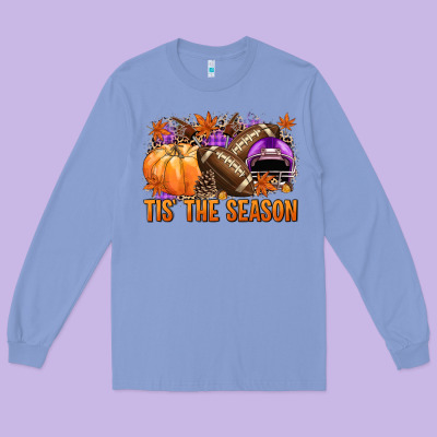 Tis' The Season Football Purple Helmet Long Sleeve Tee Designed By Nancycooperartshop