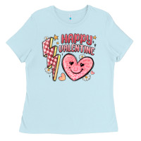 Baby Blue happy valentine heart Ladies Tee - MaliasSmallBusiness