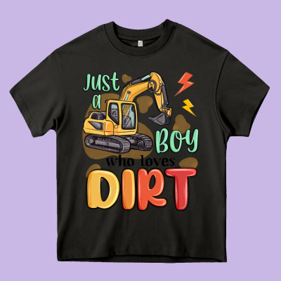 Just A Boy Who Loves Dirt Heavy Core Tee Designed By Maliassmallbusiness