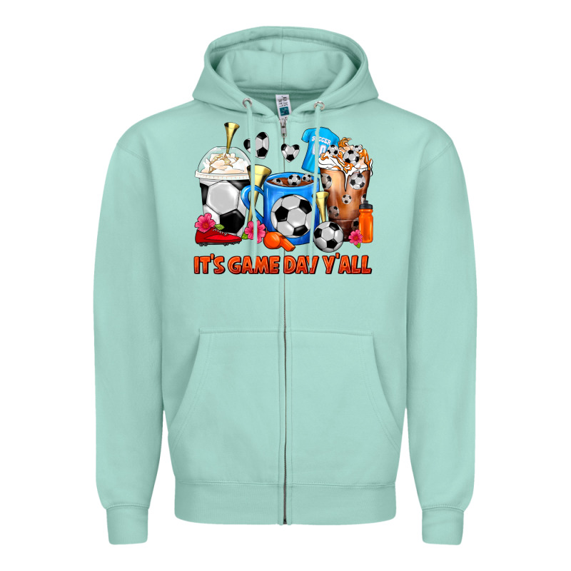 It's Game Day Y'all Soccer Coffee Cups Zipper Hoodie by FaDigitalArtStudio | Teevron