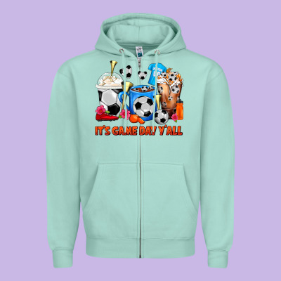 It's Game Day Y'all Soccer Coffee Cups Zipper Hoodie Designed By Fadigitalartstudio