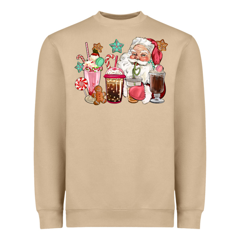Pink Santa Christmas Santa Coffe Cups Heavyweight Sweatshirt by CowGirlArtShop | Teevron
