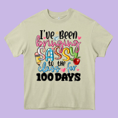 100 Days Of School Heavy Core Tee Designed By Maliassmallbusiness