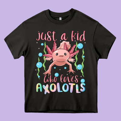 Just A Kid Who Loves Axolotls Heavy Core Tee Designed By Maliassmallbusiness