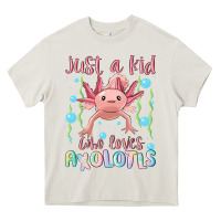 Cream just a kid who loves axolotls Heavy Core Tee - MaliasSmallBusiness