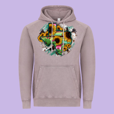 Texas Map Sunflower Cactus Serape Vintage Hoodie Designed By Ranaportraitstore