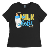 Black milkaholic boys Ladies Tee - NancyCooperArtShop