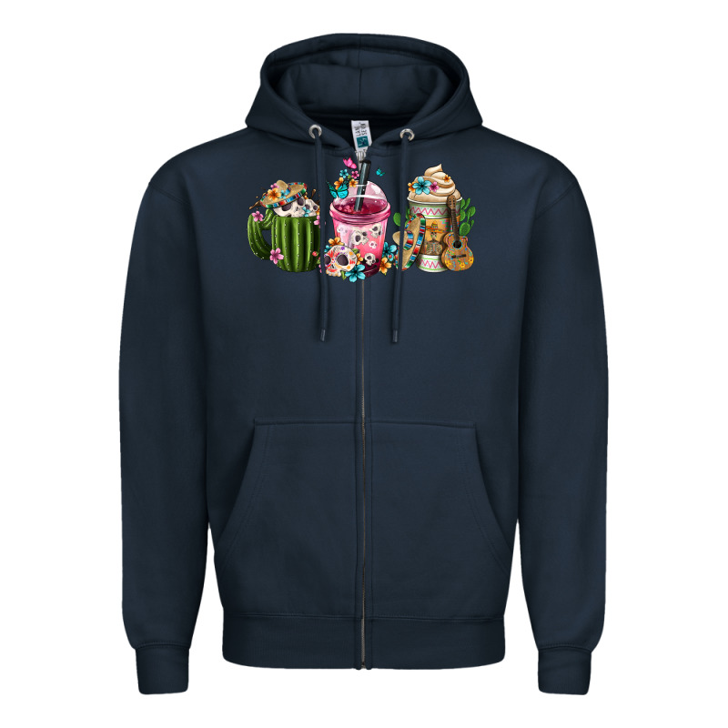 Mexican Day Of The Dead Coffee Cups Zipper Hoodie by FaDigitalArtStudio | Teevron