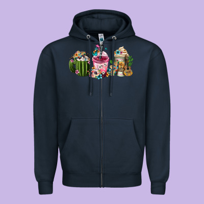 Mexican Day Of The Dead Coffee Cups Zipper Hoodie Designed By Fadigitalartstudio