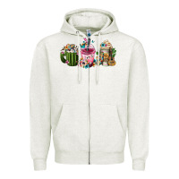 Oatmeal Heather Mexican Day Of The Dead Coffee Cups Zipper Hoodie - FaDigitalArtStudio