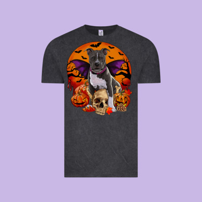 Halloween Pitbull Dog Vintage Tee Designed By Ranaportraitstore