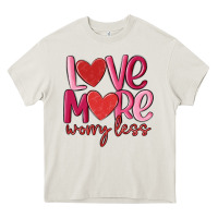 Cream love more worry less Heavy Core Tee - MaliasSmallBusiness