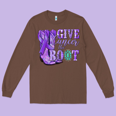 Give Cancer The Boot Purple Ribbon Long Sleeve Tee Designed By Nancycooperartshop