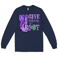 Navy Give Cancer the boot purple ribbon Long Sleeve Tee - NancyCooperArtShop