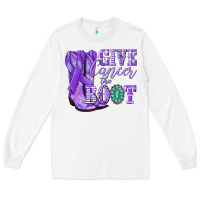 White Give Cancer the boot purple ribbon Long Sleeve Tee - NancyCooperArtShop