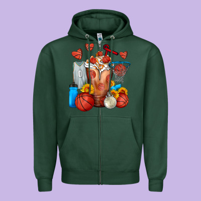 Basketball Sunflower Frappe Zipper Hoodie Designed By Fadigitalartstudio