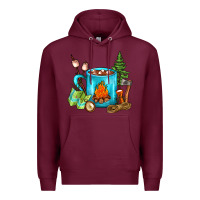 Burgundy Camping Coffee Premium Hoodie - FaDigitalArtStudio