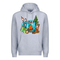 Heather Grey Camping Coffee Premium Hoodie - FaDigitalArtStudio