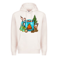 Pale Pink Camping Coffee Premium Hoodie - FaDigitalArtStudio