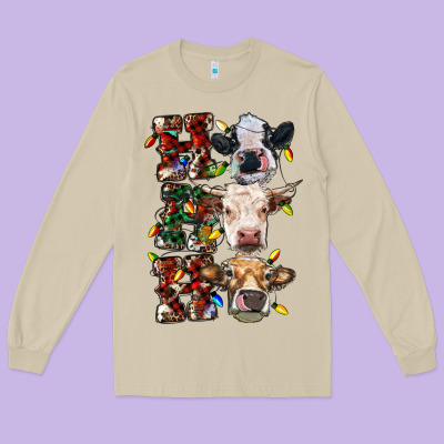 Ho Ho Ho Cows Long Sleeve Tee Designed By Ranaportraitstore