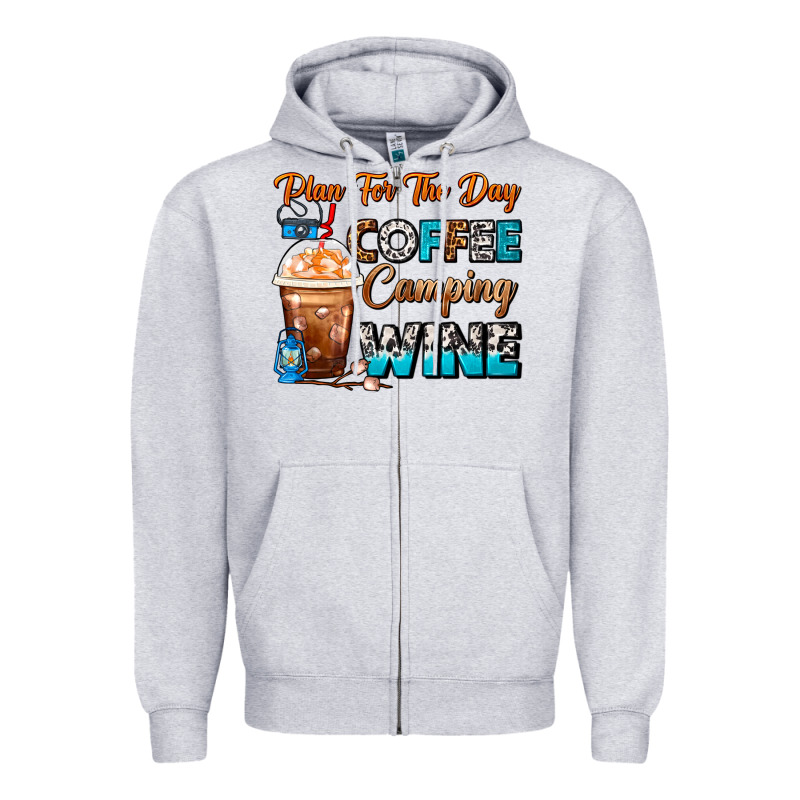 Plan For The Day Coffee Camping Wine Frappe Coffee Zipper Hoodie by FaDigitalArtStudio | Teevron