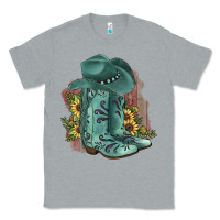 Heather Grey Turquoise Cowboy Boots Classic Tee - JahusDesignShop