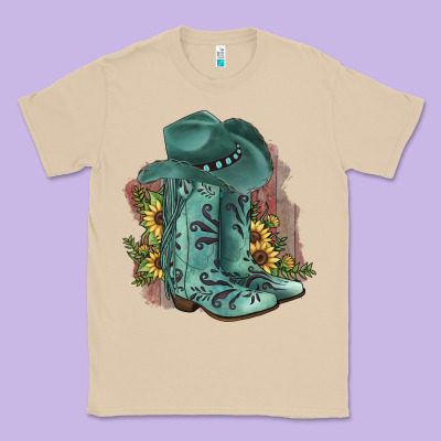 Turquoise Cowboy Boots Classic Tee Designed By Jahusdesignshop