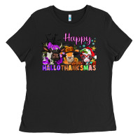 Black happy hallothanksmas cows  nancy Ladies Tee - NancyCooperArtShop