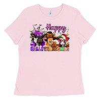 Bubblegum Pink happy hallothanksmas cows  nancy Ladies Tee - NancyCooperArtShop