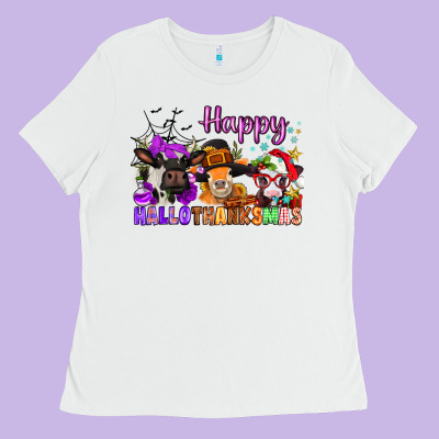 Happy Hallothanksmas Cows  Nancy Ladies Tee Designed By Nancycooperartshop