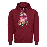 Burgundy Mexican Day Of The Dead Skulls Coffee Cup Zipper Hoodie - FaDigitalArtStudio