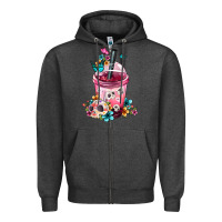 Charcoal Heather Mexican Day Of The Dead Skulls Coffee Cup Zipper Hoodie - FaDigitalArtStudio