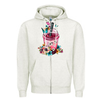 Oatmeal Heather Mexican Day Of The Dead Skulls Coffee Cup Zipper Hoodie - FaDigitalArtStudio