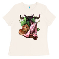 Bone cowgirl boots hat horns cactus Ladies Tee - NancyCooperArtShop