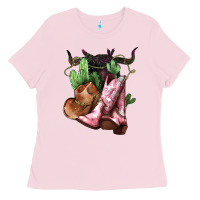 Bubblegum Pink cowgirl boots hat horns cactus Ladies Tee - NancyCooperArtShop