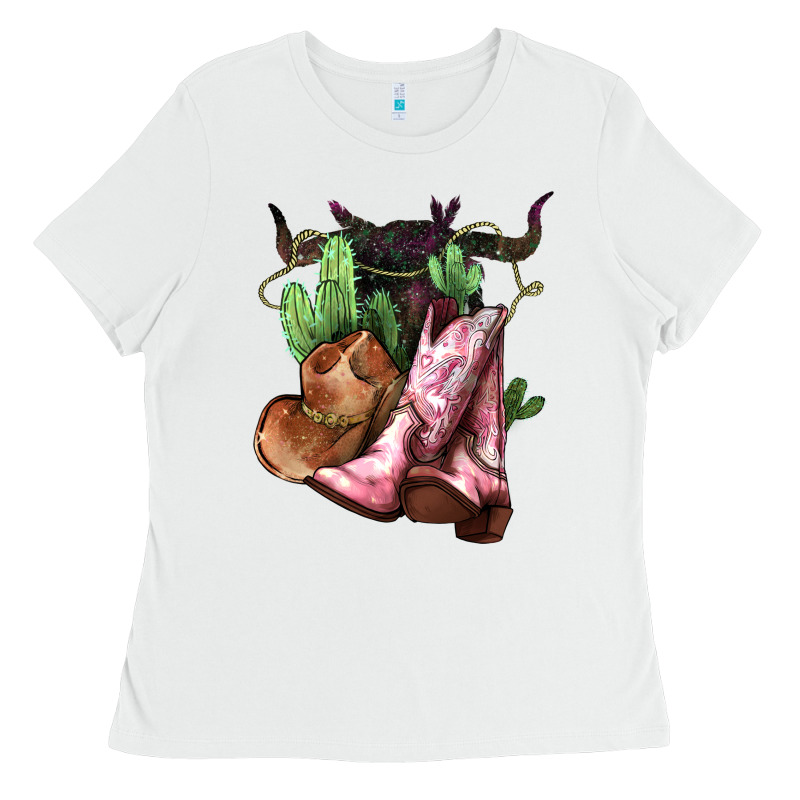 Cowgirl Boots Hat Horns Cactus Ladies Tee by NancyCooperArtShop | Teevron