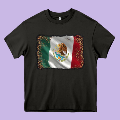 Mexico Flag Black Glitter Leopard Heavy Core Tee Designed By Adodesignshop