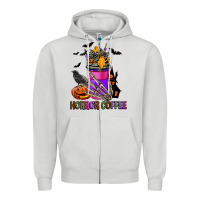 Dove Grey Horror Coffee Zipper Hoodie - FaDigitalArtStudio