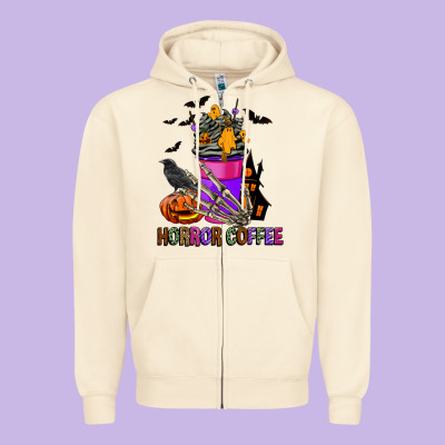 Horror Coffee Zipper Hoodie Designed By Fadigitalartstudio