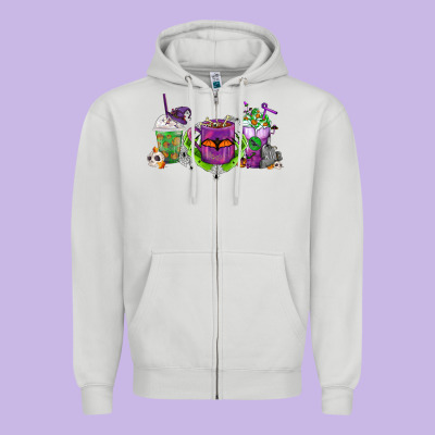 Halloween Coffee Cups Zipper Hoodie Designed By Fadigitalartstudio