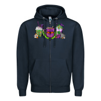 Navy Halloween Coffee Cups Zipper Hoodie - FaDigitalArtStudio