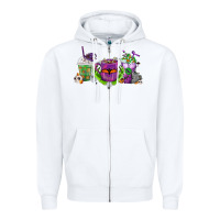 White Halloween Coffee Cups Zipper Hoodie - FaDigitalArtStudio
