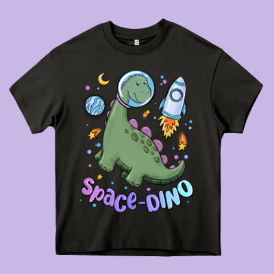Space Dino Heavy Core Tee Designed By Maliassmallbusiness