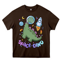 Chocolate Brown space dino Heavy Core Tee - MaliasSmallBusiness