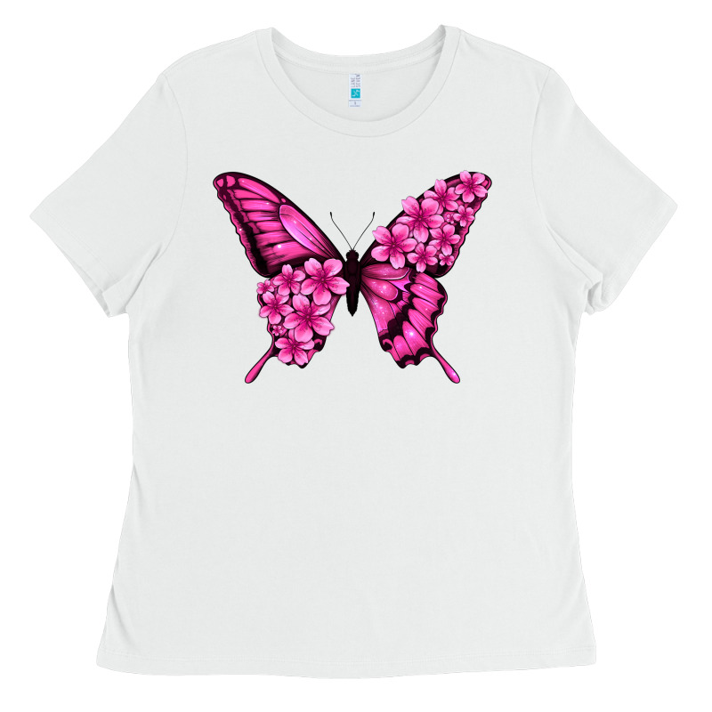 Floral Pink Butterfly Ladies Tee by NancyCooperArtShop | Teevron