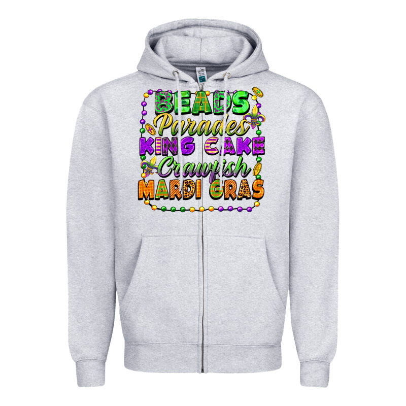 Beads Parades King Cake Crawfish Mardi Gras Zipper Hoodie by FaDigitalArtStudio | Teevron